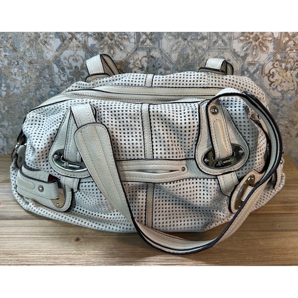 B. Makowsky Satchel Purse Leather Handbag Womens Large White Excellent